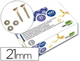 Liderpapel Encuadernadores Latonados con Arandela 21 mm Caja de 100 Unidades Metal
