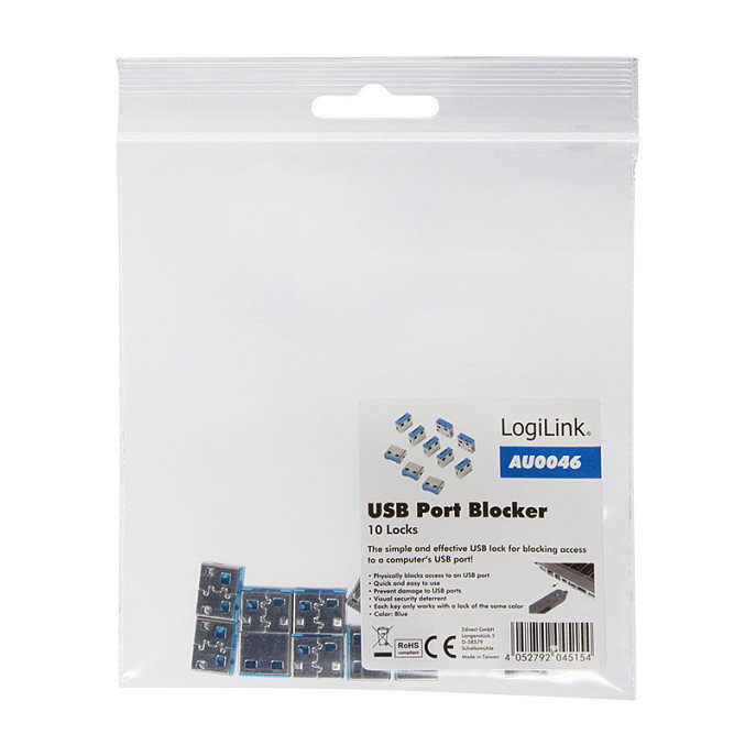 LogiLink Pack de 10 cierres para puerto USB-A AU0046 Azul