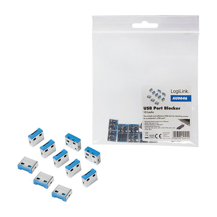 LogiLink Pack de 10 cierres para puerto USB-A AU0046 Azul
