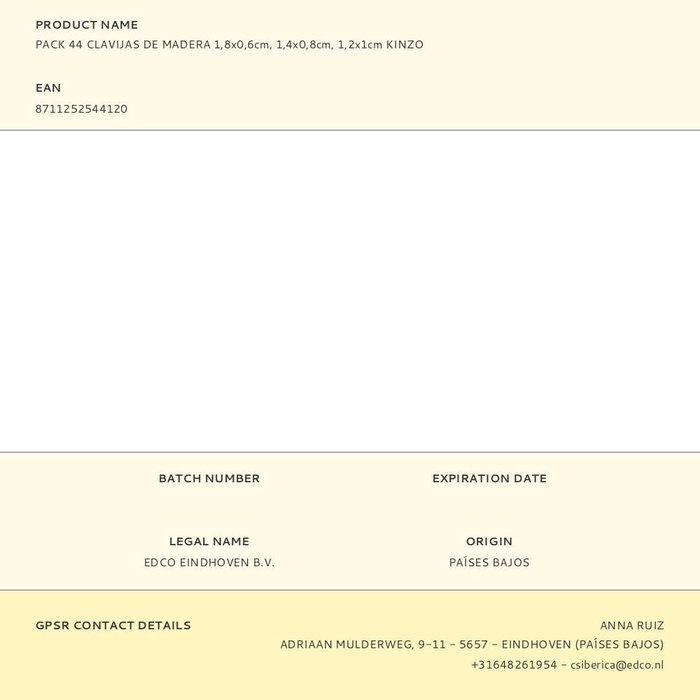 Kinzo Pack 44 Clavijas de Madera - 1,8x0,6cm, 1,4x0,8cm, 1,2x1cm