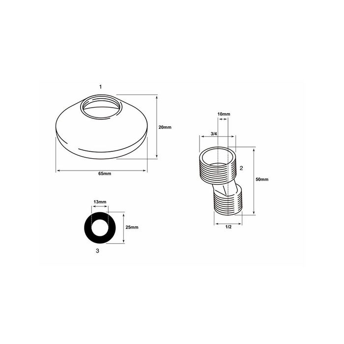 Verhal Kit Excéntricas y Florones con 2 Excéntricas 1/2"-3/4" 10x50 mm, 2 Florones Ø90x25 mm y 2 Juntas Ø13-25 mm