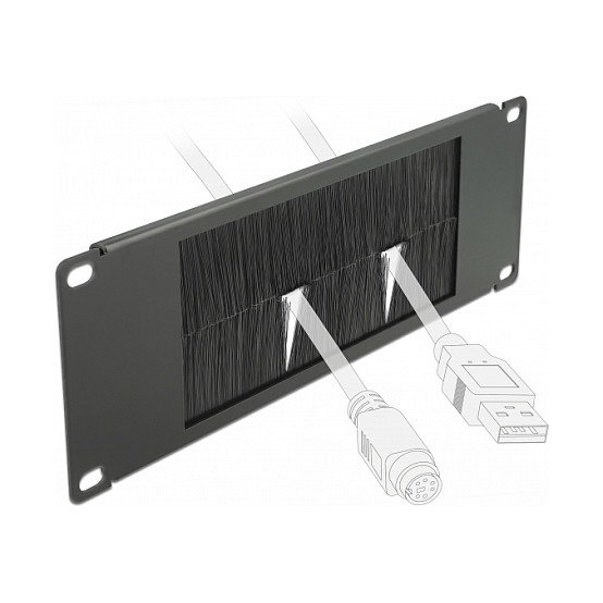 DeLOCK Panel Pasacables con Cepillo para Gestión de Cables, 10 Pulgadas (25.4 cm) 2U, Negro - Material Metal y Nylon, Ancho 88.5 mm, Profundidad 25.4 cm
