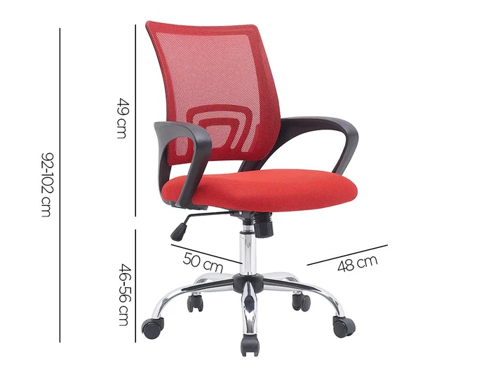 Q-connect Silla de Oficina KC04841 Siena Malla Base Metálica Alt Max 1000 Anc 560 Prof 570 Ruedas Premium Color Negro Rojo