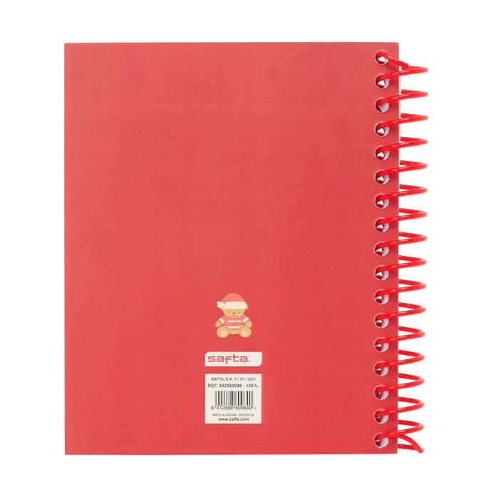 Safta Cuaderno Espiral A6 120 Hojas Cuadriculado Osito Rojo