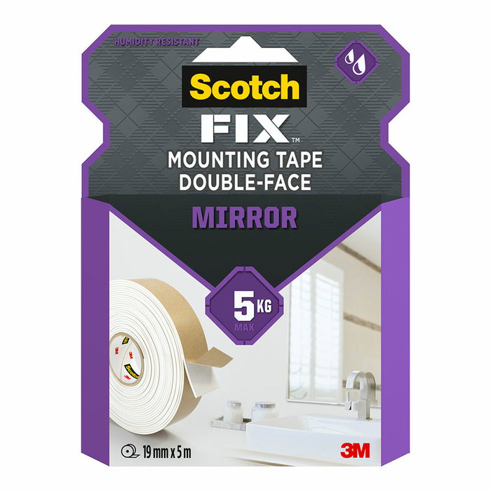 Scotch Cinta de doble cara para montaje de espejos 19mm x 5m Scotch Cinta de doble cara para montaje de espejos 19mm x 5m