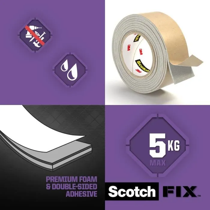 Scotch Cinta de doble cara para montaje de espejos 19mm x 5m