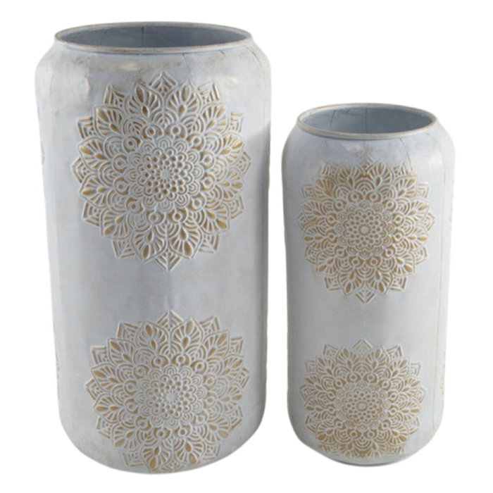 DKD Home Decor Set de 2 Jarrones Mandala Blanco y Dorado Mlaya DKD Home Decor Set de 2 Jarrones Mandala Blanco y Dorado Mlaya