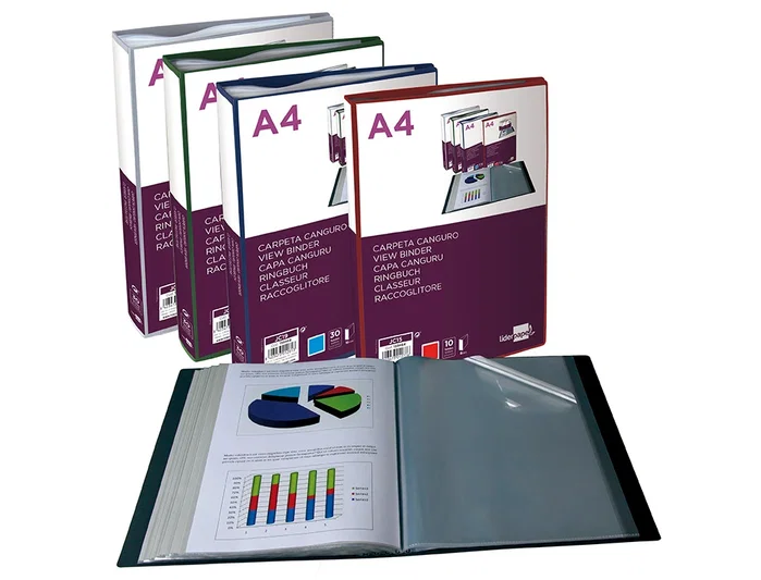 Liderpapel Carpeta de 60 fundas canguro verde translúcido DIN A4