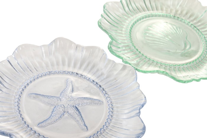 DKD Home Decor Bandeja Vaciabolsillos de Cristal 21x21x2 cm Surtido Azul y Verde