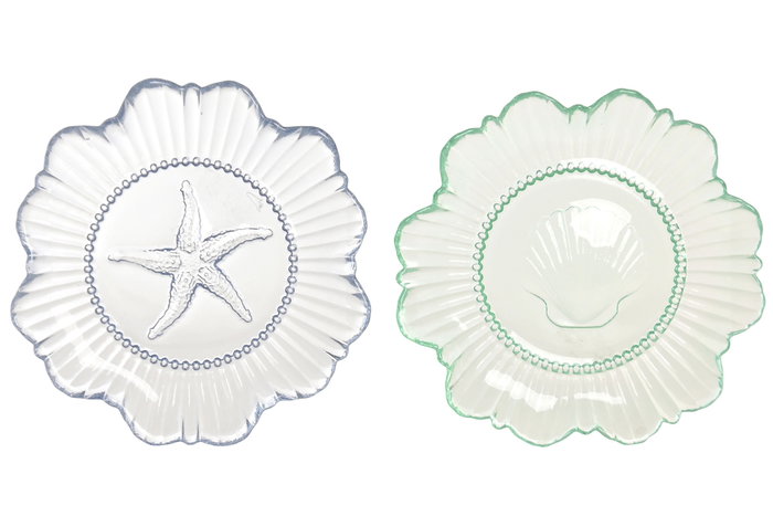 DKD Home Decor Bandeja Vaciabolsillos de Cristal 21x21x2 cm Surtido Azul y Verde