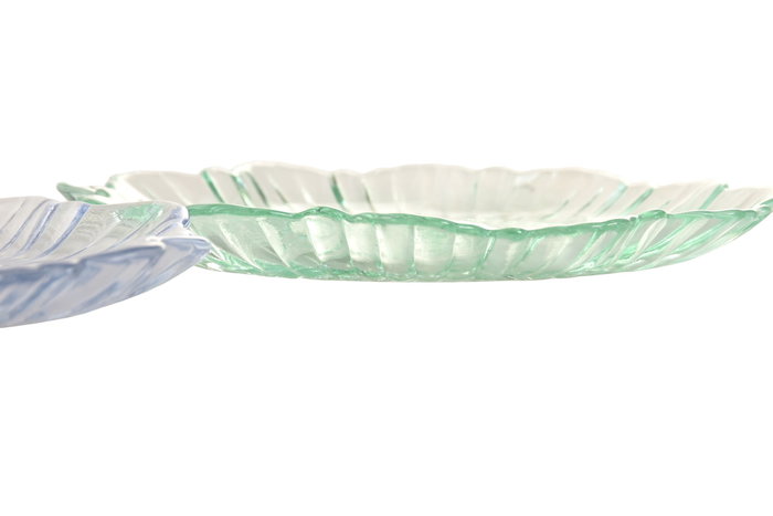 DKD Home Decor Bandeja Vaciabolsillos de Cristal 21x21x2 cm Surtido Azul y Verde