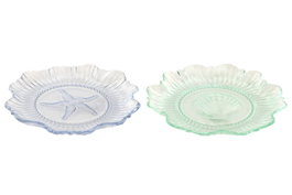 DKD Home Decor Bandeja Vaciabolsillos de Cristal 21x21x2 cm Surtido Azul y Verde