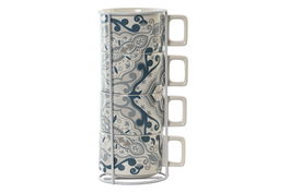 DKD Home Decor Delhi 2023 Collection Tazas de Café Indias Beige Gris 11 x 27 x 11 cm Set de 4