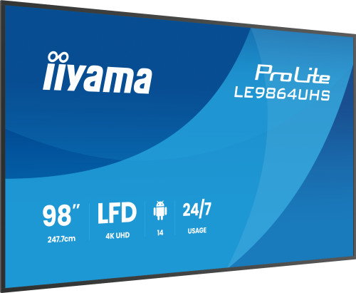 Iiyama Monitor LH5564UHS-B1AG 98" 3840x2160 UHD VA DLED Android 14 OS 500cd/m 24/7 Operación Señalización Digital