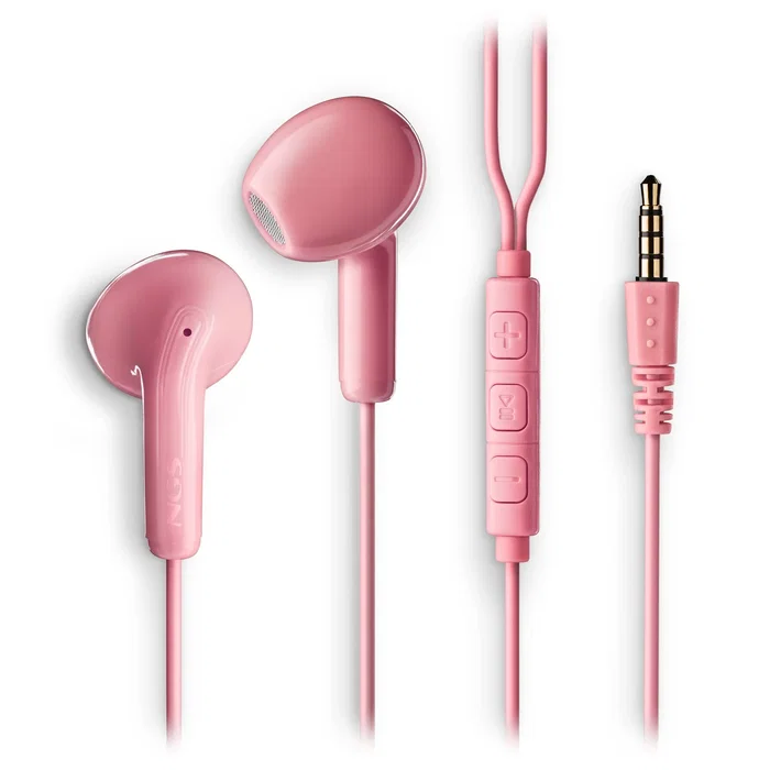 NGS CROSS FLIP Auriculares Alámbricos Intraurales con Micrófono y Botón Multifunción para Llamadas y Música, Control de Volumen, Cable 1.2m, Color Rosa, Conector Jack 3.5mm