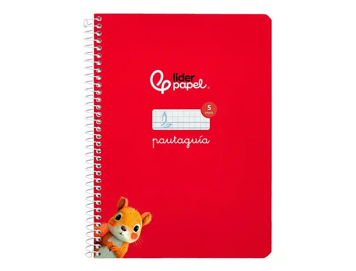 Liderpapel Cuaderno espiral Pautaguía A5, Tapa Dura, 80 Hojas, Papel 90gr, Cuadro Pautado 5mm, Rojo