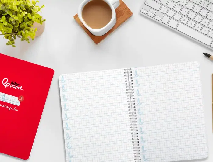 Liderpapel Cuaderno espiral Pautaguía A5, Tapa Dura, 80 Hojas, Papel 90gr, Cuadro Pautado 5mm, Rojo