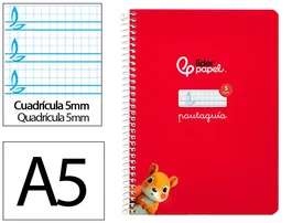 Liderpapel Cuaderno espiral Pautaguía A5, Tapa Dura, 80 Hojas, Papel 90gr, Cuadro Pautado 5mm, Rojo