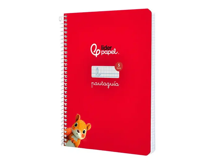 Liderpapel Cuaderno espiral Pautaguía A5, Tapa Dura, 80 Hojas, Papel 90gr, Cuadro Pautado 5mm, Rojo