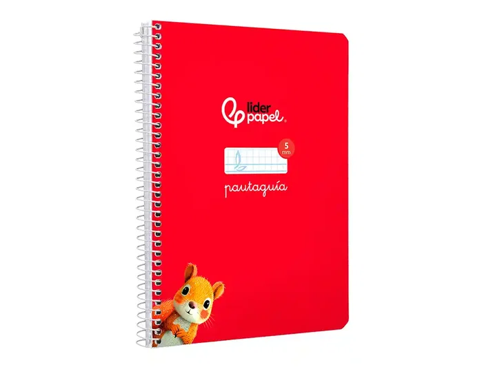 Liderpapel Cuaderno espiral Pautaguía A5, Tapa Dura, 80 Hojas, Papel 90gr, Cuadro Pautado 5mm, Rojo