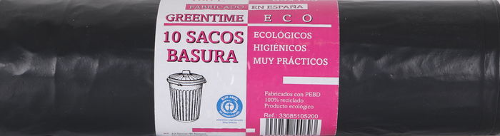 Greentime Sacos de Basura Ecológicos - 10 Unidades, 85 x 105 cm, 100 Litros, G200, Color Negro (18 Unidades)