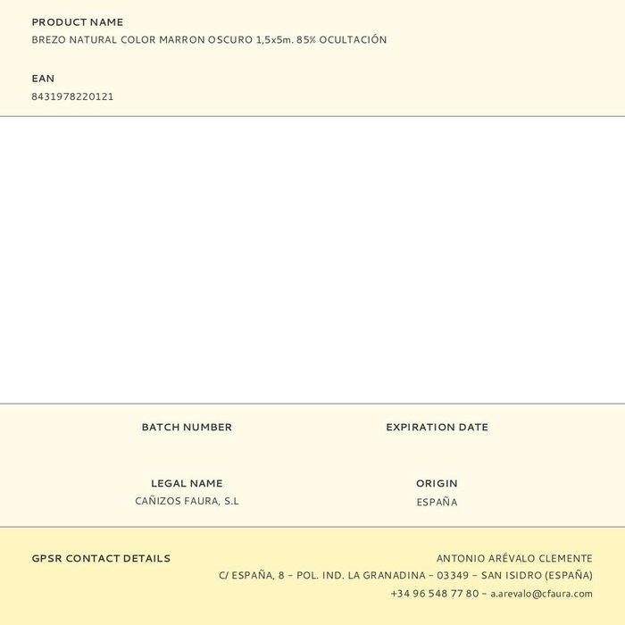 Faura - Brezo Natural para Ocultación/Sombreo Marrón Oscuro 1.5x5 m, 85% Ocultación, Alambre Galvanizado, Densidad 1.7-2.1 kg/m²