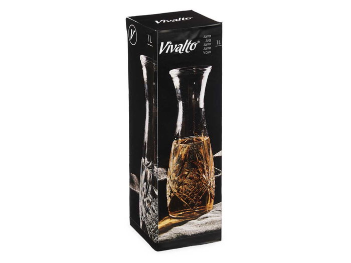 Vivalto Jarra Tallada Rombos Sin Asa Vidrio Transparente 1000ml 10x28x10cm (Set de 12)