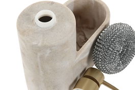 DKD Home Decor Dosificador Glam en Resina, 8 x 19 x 17 cm, Color Beige con Acentos Dorados, 2 Unidades