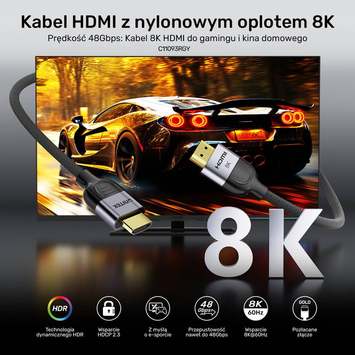 Unitek Cable 8K LUX HDMI 2.1 Trenzado 5 m