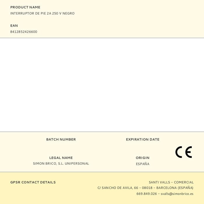 Simon Interruptor de pie 2A 250V Negro