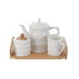 DKD Home Decor Set de Tetera de Porcelana y Bambú Blanco y Natural