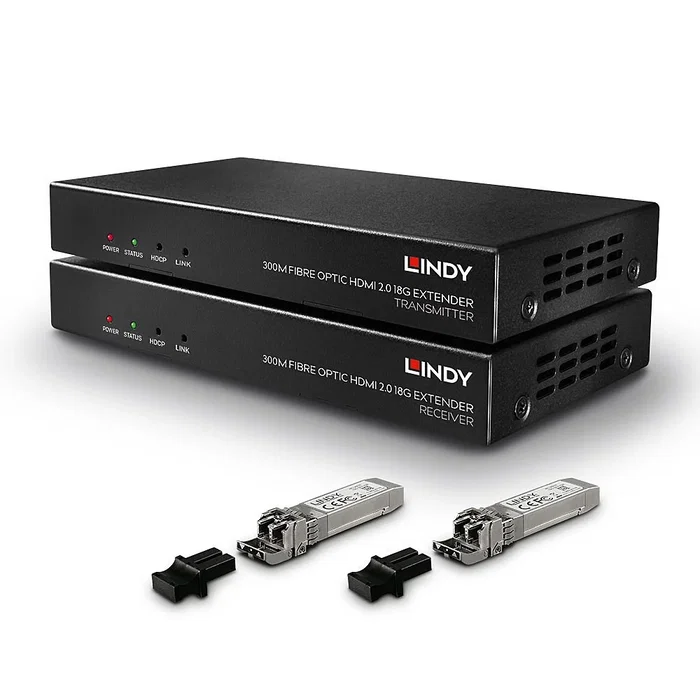 LINDY Extensor HDMI 2.0 18G Fibre Optic & IR 300m Negro 38174