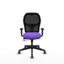 Silla de oficina Alocén con mecanismo Sincro/Traslack tapizada con Tela color Lila y malla color Negro. Equipada con lumbar 1D, Brazos 1D y Ruedas 65 mm parqué