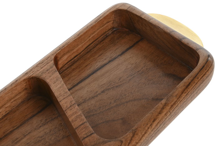 DKD Home Decor Bandeja de Acacia e Inox para Aperitivo Natural y Dorado