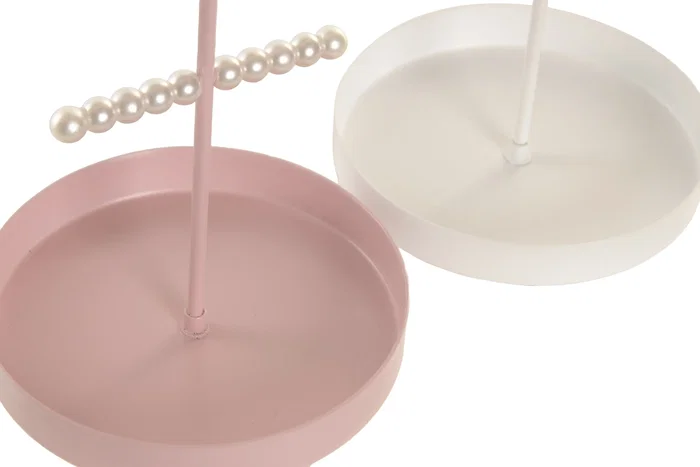 DKD Home Decor Joyero Metal Perla Rosa y Blanco