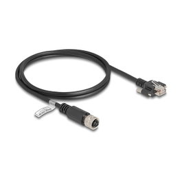 DeLOCK Cable M12 D-codificado 4 pines hembra a RJ45 macho con tornillos Cat.5e FTP 1 m negro