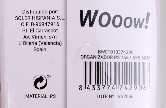 Wooow Organizador, Dimensiones: 15 x 7.5 x 5.6 cm, Modelo -144- (24 Unidades)