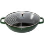 Staub Wok de 30 cm con tapa de vidrio, hierro fundido, verde albahaca