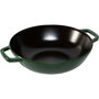 Staub Wok de 30 cm con tapa de vidrio, hierro fundido, verde albahaca