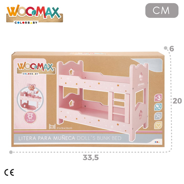 WOOMAX Litera de madera para muñecas rosa con estrellas