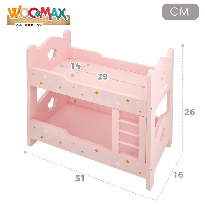WOOMAX Litera de madera para muñecas rosa con estrellas