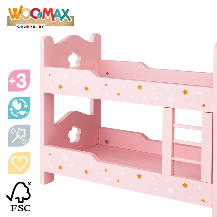 WOOMAX Litera de madera para muñecas rosa con estrellas