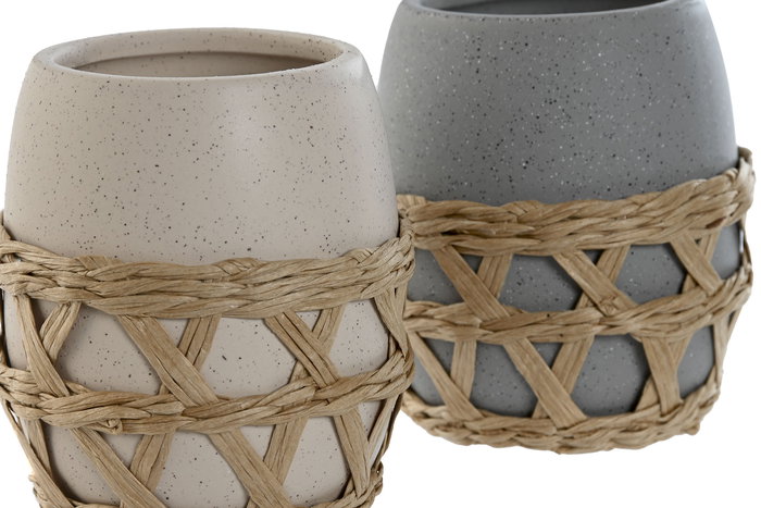DKD Home Decor Vaso Crema Gris 9 x 10.5 x 9 cm (2 Unidades) DKD Home Decor Vaso Crema Gris 9 x 10.5 x 9 cm (2 Unidades)