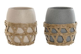 DKD Home Decor Vaso Crema Gris 9 x 10.5 x 9 cm (2 Unidades)