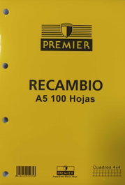 MANIPULADOS ZORRILLA Bloc de recambio A5 100 hojas 4 taladros 90g cuadrícula 4x4 con margen Premier