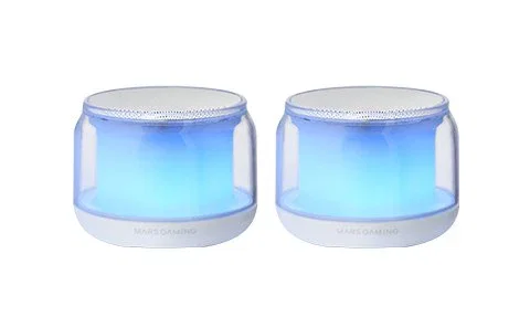Mars Gaming Altavoces Gaming MS-AURA, Bluetooth 5.3 y Auxiliar, RGB ClearView 360°, 15W de Potencia, Diseño Compacto, Blanco