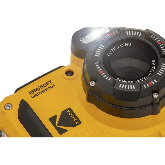 Kodak PixPro WPZ2 Cámara Deportiva Acuática 16 MP, 4x Zoom Óptico, Resistente al Agua, Compacta, Amarillo