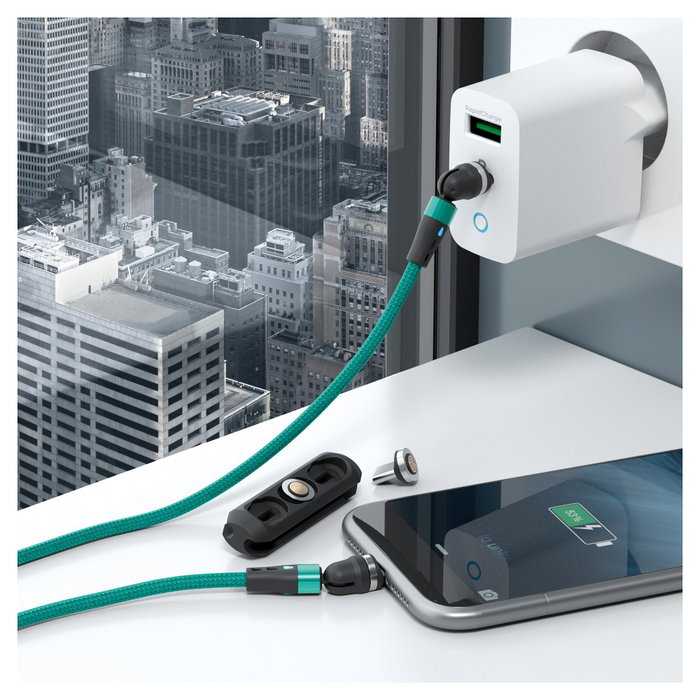 Realpower MagneticCharge2 Cable de datos magnético de 1 m, Verde con adaptadores