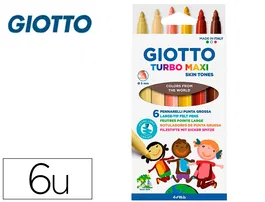 Giotto Rotulador Turbo Maxi Skin Tones Lavable Punta Bloqueada Caja 6 Colores Surtidos