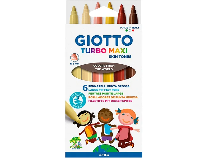 Giotto Rotulador Turbo Maxi Skin Tones Lavable Punta Bloqueada Caja 6 Colores Surtidos